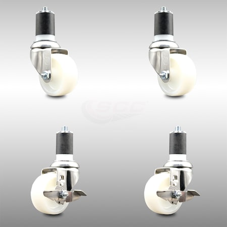 Service Caster 3 Inch 316SS Nylon Wheel Swivel 1-3/4 Inch Expanding Stem Caster Brake SCC, 2PK SCC-SS316EX20S314-NYS-2-TLB-2-134